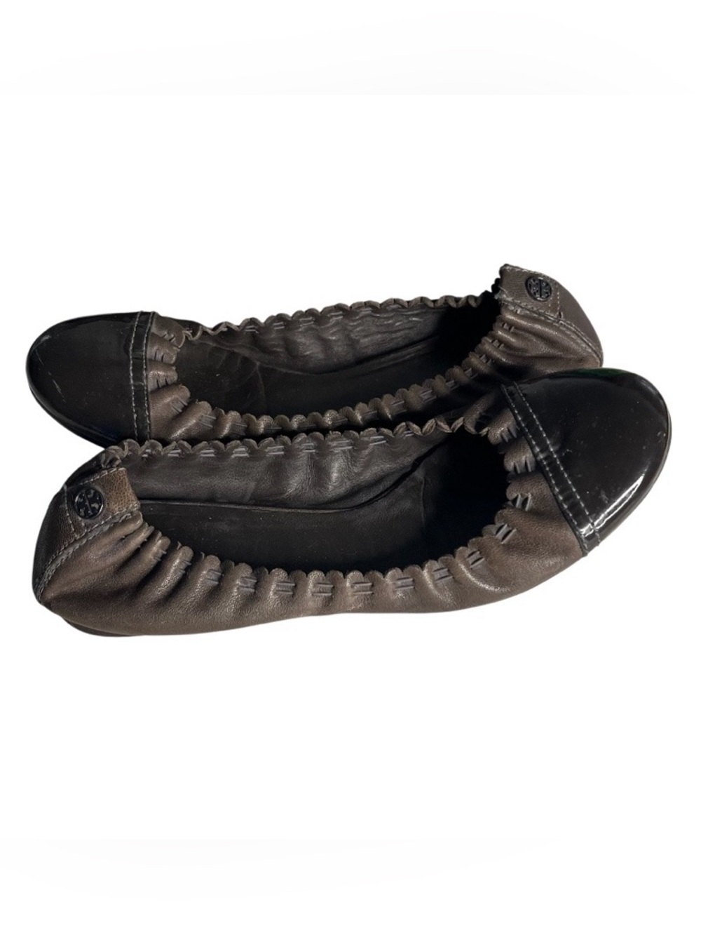 TORY BURCH Cap Toe Ballet Flats Brown Leather Size 8.5